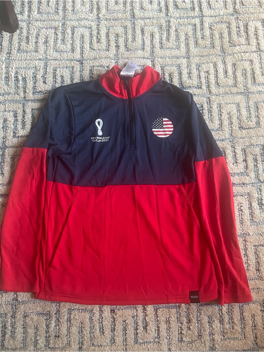 USA Red and Navy Men's Quarter-Zip Pullover Sweater